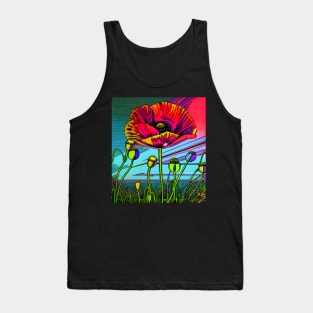 Retro Graphic Novel Style Field of Red Poppies (MD23Mrl015) Tank Top